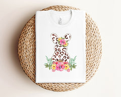 Easter Bunny T-Shirt, Floral Leopard Bunny Shirt, Easter Day Tee, Easter Gift Shirt, Girls Easter Shirts, Kids Easter T-Shirts, Unisex Tees