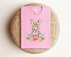 Easter Bunny T-Shirt, Floral Leopard Bunny Shirt, Easter Day Tee, Easter Gift Shirt, Girls Easter Shirts, Kids Easter T-Shirts, Unisex Tees