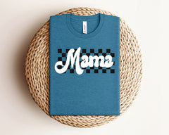 Retro Mama Shirt, Checkered Mama Shirt, Trendy Mom T-Shirts, Mother's Day Gift, Motherhood Shirt, Mom Gift, Cool Mom Shirts