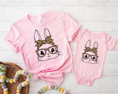 Easter Bunny Shirt, Leopard Bunny Shirt, Bunny With Glasses Shirt, Cute Easter Shirts, Mom and Baby Easter Outfit, Matching Easter Shirts