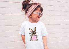 Bunny with Leopard Glasses Shirt - Bubble Gum Bunny Shirt- Easter Bunny T-Shirts -  Cute Easter Rabbit Shirt - Easter Outfit - Easter Gifts