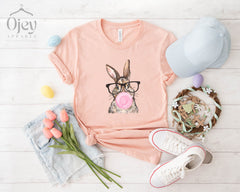 Bunny with Leopard Glasses Shirt - Bubble Gum Bunny Shirt- Easter Bunny T-Shirts -  Cute Easter Rabbit Shirt - Easter Outfit - Easter Gifts