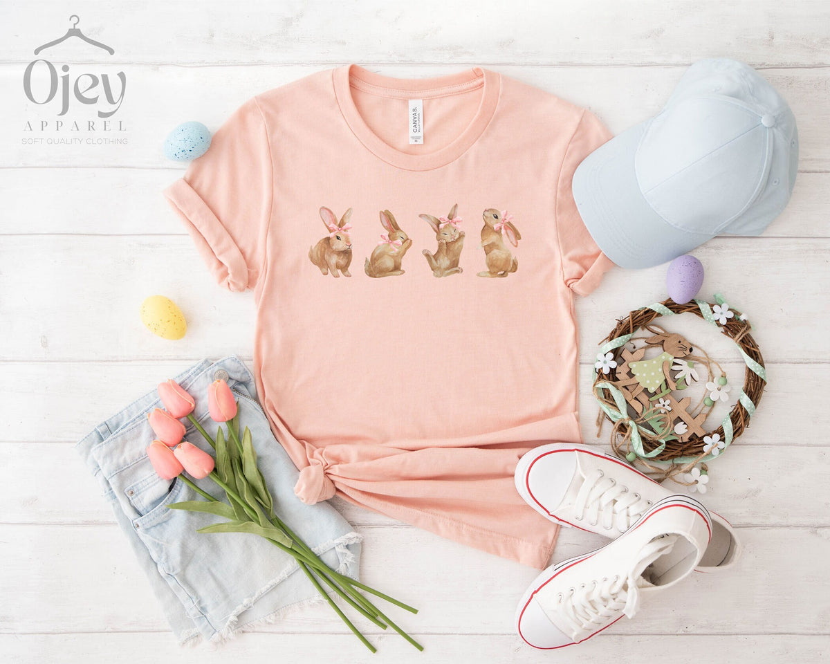 Easter Bunny Shirt - Coquette Bunny Shirt - Easter Shirts for Kids and Adults - Bunny with Bow T-Shirt - Easter Outfit - Happy Easter Shirt