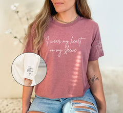 I Wear My Heart on My Sleeve Shirt, Custom Mama Shirt, Mother's Day Gift, Personalized Mom T-Shirt, New Mom Shirt