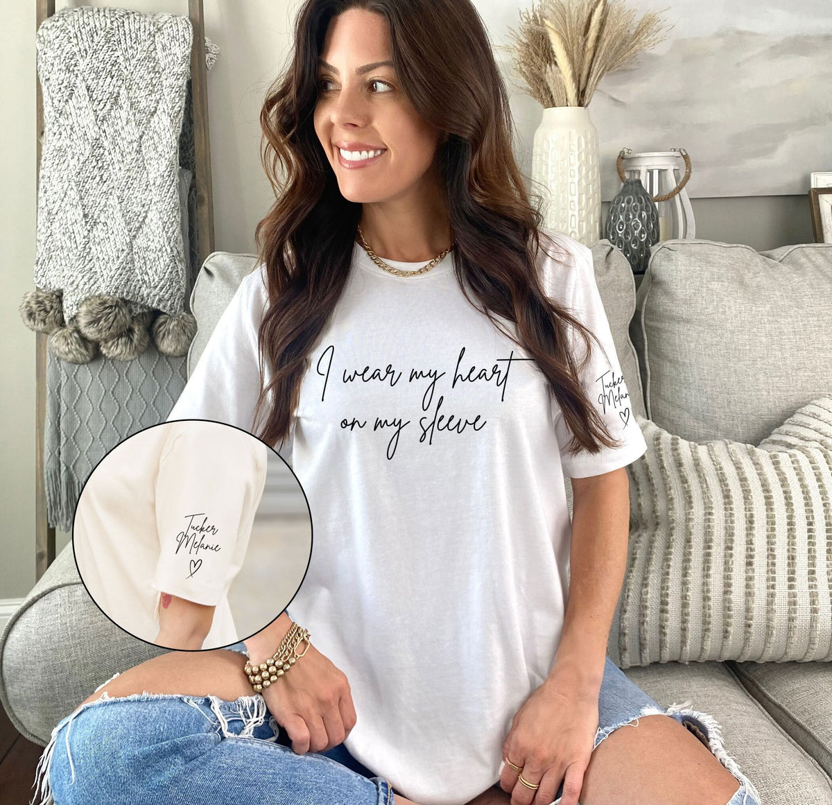 I Wear My Heart on My Sleeve Shirt, Custom Mama Shirt, Mother's Day Gift, Personalized Mom T-Shirt, New Mom Shirt