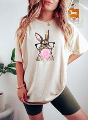 Bunny with Leopard Glasses Shirt - Bubble Gum Bunny Shirt- Easter Bunny T-Shirts -  Cute Easter Rabbit Shirt - Easter Outfit - Easter Gifts
