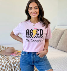 Custom AB CD Teacher T-Shirt - Personalized Retro Teacher Shirt - Kindergarten Teacher Tee - Vintage Teacher Shirt - Elementary School Gift