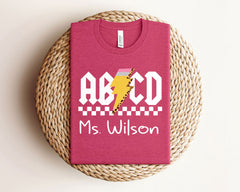 Custom AB CD Teacher T-Shirt - Personalized Retro Teacher Shirt - Kindergarten Teacher Tee - Vintage Teacher Shirt - Elementary School Gift