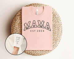 Personalized  Mama Shirt - Mom Shirt with Kids Names on Sleeve - Custom Mom T-Shirt - Mother's Day Gift - New Mom Gift
