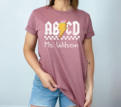 Custom AB CD Teacher T-Shirt - Personalized Retro Teacher Shirt - Kindergarten Teacher Tee - Vintage Teacher Shirt - Elementary School Gift