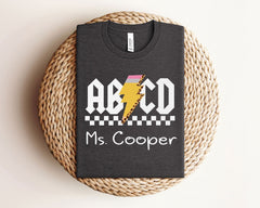 Custom AB CD Teacher T-Shirt - Personalized Retro Teacher Shirt - Kindergarten Teacher Tee - Vintage Teacher Shirt - Elementary School Gift