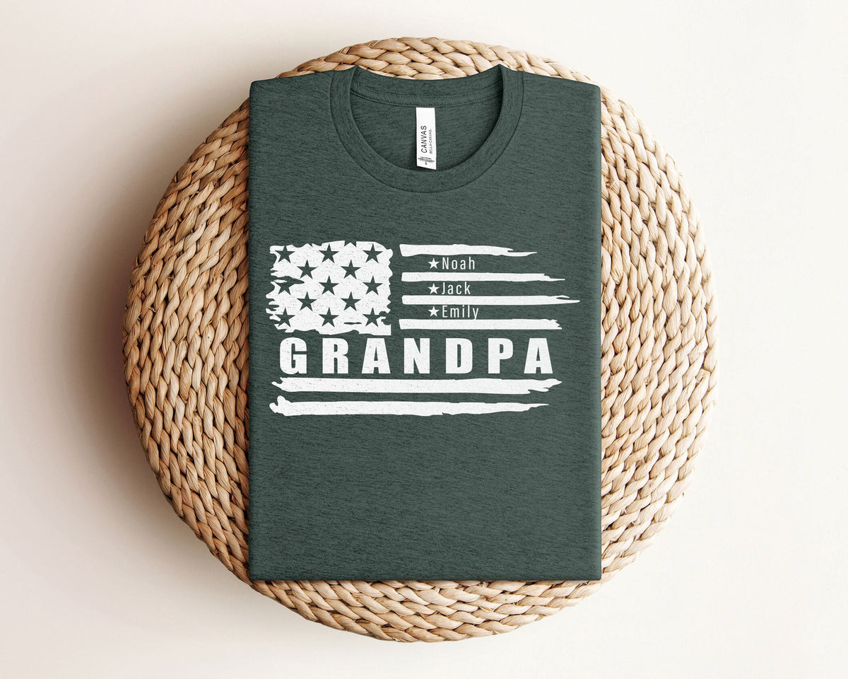 Personalized Grandpa T-Shirt - Grandpa Shirt with Grandkid Names - Custom American Grandpa Shirt - Father's Day Gift  - Custom Grandpa Tee