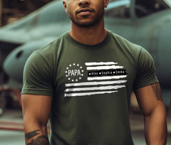 Papa Shirt with Kids Names - Custom Father's Day Shirt - Father's Day Gift - American Flag Dad Shirt - Personalized Dad T-Shirts - Dad Gift