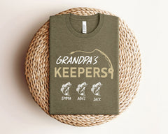 Grandpa's Keepers Shirt - Fishing Grandpa Shirt - Custom Grandpa Fishing Shirt - Grandpa Shirt with Grandkids' Names - Personalized Gift