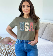 USA Floral T-Shirt - USA Shirt - 4th of July Women Shirt  - 4th of July Shirt -Retro USA T-Shirt - Independence Day Tee - American T-Shirt