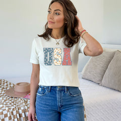 USA Floral T-Shirt - USA Shirt - 4th of July Women Shirt  - 4th of July Shirt -Retro USA T-Shirt - Independence Day Tee - American T-Shirt