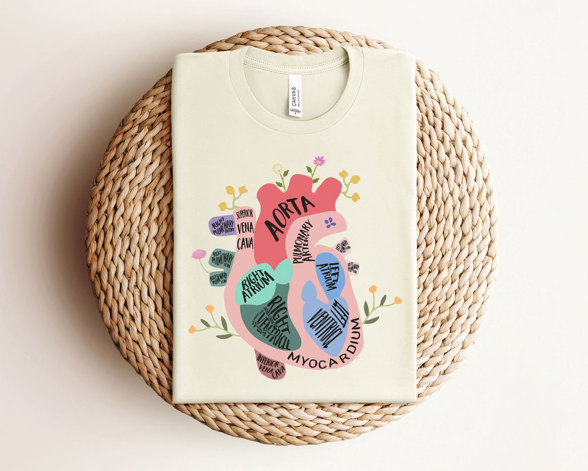 Heart Anatomy T-Shirt - CVICU Nurse Shirt - Cardiac Nurse Tee - Cardiology Student T-Shirt -Nursing Student Shirt - Registered Nurse Gift