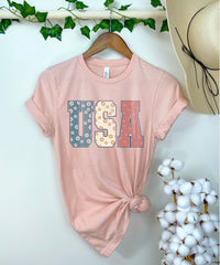USA Floral T-Shirt - USA Shirt - 4th of July Women Shirt  - 4th of July Shirt -Retro USA T-Shirt - Independence Day Tee - American T-Shirt