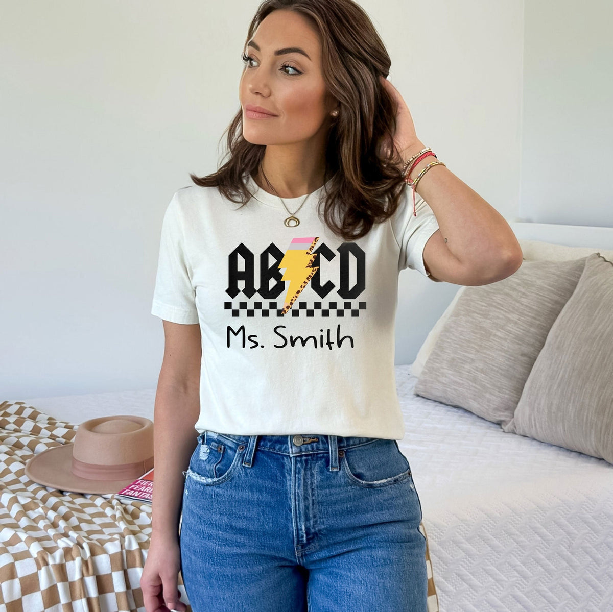 Custom AB CD Teacher T-Shirt - Personalized Retro Teacher Shirt - Kindergarten Teacher Tee - Vintage Teacher Shirt - Elementary School Gift