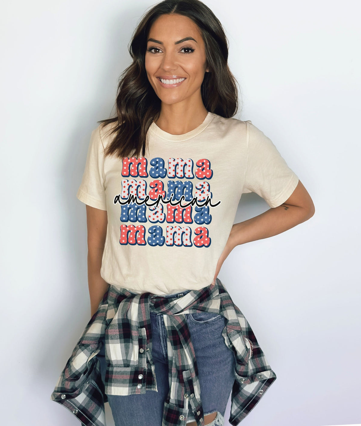 American Mama T-Shirt - Retro American  Mama Shirt - Patriotic Mama Tee - 4th of July Shirt - Independence Day Tee - Womens T-shirts