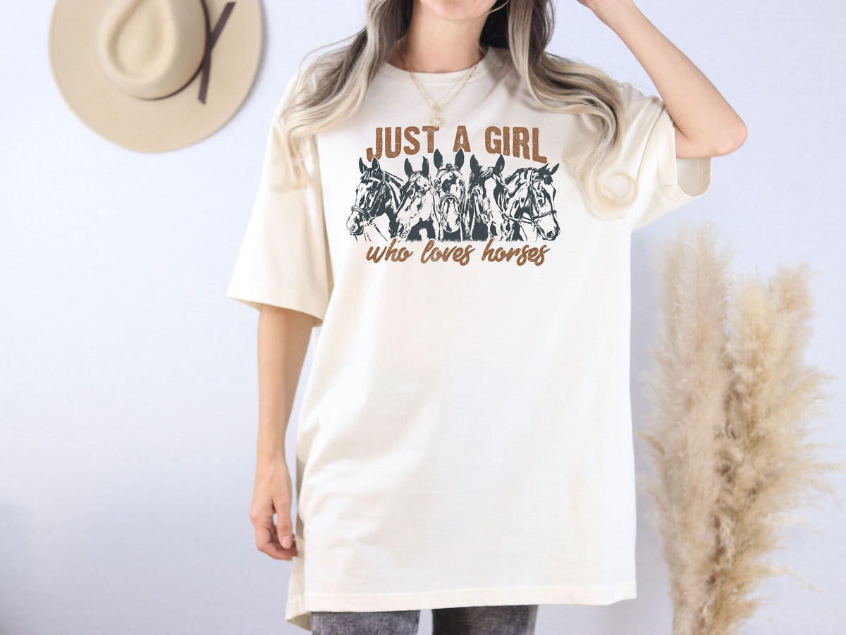 Just a Girl Who Loves Horses T-Shirt - Horse Lover Gift - Horse Girl Tee - Equestrian Apparel - Farm Girl Shirt - Western Horse Shirt