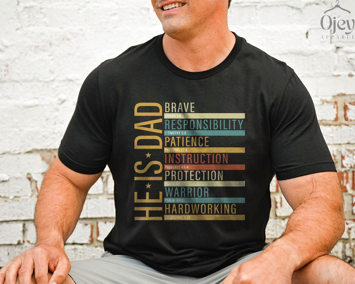 Christian Dad Shirt - Bible Dad Shirt - Brave Like David Warrior Like Joshua - Christian T-Shirt - Father's Day Gift - He is Brave Dad Shirt