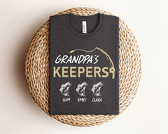 Grandpa's Keepers Shirt - Fishing Grandpa Shirt - Custom Grandpa Fishing Shirt - Grandpa Shirt with Grandkids' Names - Personalized Gift