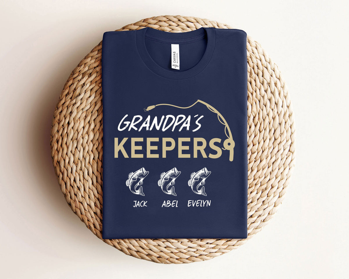 Grandpa's Keepers Shirt - Fishing Grandpa Shirt - Custom Grandpa Fishing Shirt - Grandpa Shirt with Grandkids' Names - Personalized Gift