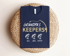 Grandpa's Keepers Shirt - Fishing Grandpa Shirt - Custom Grandpa Fishing Shirt - Grandpa Shirt with Grandkids' Names - Personalized Gift