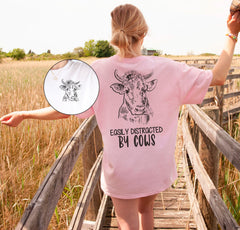 Easily Distracted By Cows T-Shirt - Cow Lover Gift - Funny Cow Tee - Farm Animal Shirt - Farmer Cow Shirt - Cows Shirt - Farmer Gift