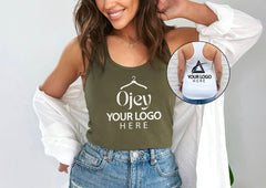 Custom Women's Tank Top with Front and Back Logo - Personalized Tank Top for Gym, Casual Wear, or Events, Design Your Company Logo Here