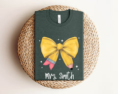 Personalized Teacher Bow Shirt - Custom Teacher T-Shirt - Coquette Teacher Shirts - Back to School Teacher Gift - First Day of School Tee