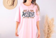 Just a Girl Who Loves Horses T-Shirt - Horse Lover Gift - Horse Girl Tee - Equestrian Apparel - Farm Girl Shirt - Western Horse Shirt
