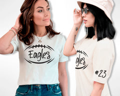 Custom Football T-Shirt -  Front and Sleeve Personalized Shirt - Team Name and Number Football Tee - Football Mom Gift - Game Day Shirt