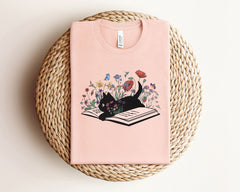 Floral Cat Book Shirt - Reading Cat T-Shirt - Floral Cat Tee- Gift for Cat Mom - Kitten Lover Shirt - Wildflower Cat Tee - Cat Shirts