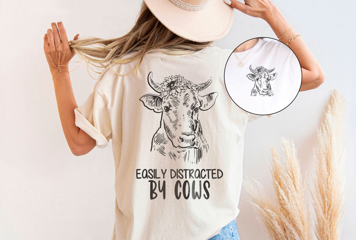 Easily Distracted By Cows T-Shirt - Cow Lover Gift - Funny Cow Tee - Farm Animal Shirt - Farmer Cow Shirt - Cows Shirt - Farmer Gift
