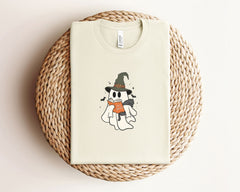 Ghost Reading T-Shirt - Spooky Cat Shirt - Spooky Season Tee - Spooky Cat Ghost Shirt - Halloween Teacher T-Shirt - Halloween Cat Shirt