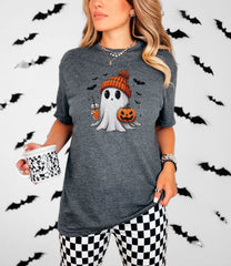 Ghost Coffee T-Shirt - Halloween Ghost Shirt - Ghost Fall Coffee Shirt - Spooky Season T-Shirt - Halloween Gift - Cute Fall Shirt