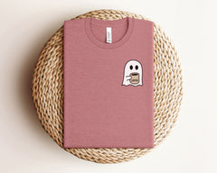 Ghost Coffee Shirt - Coffee Lover Gift - Spooky Ghost Tee - Little Ghost Shirt -  Spooky Season Gift - Fall Coffee T-Shirt - Halloween Tee