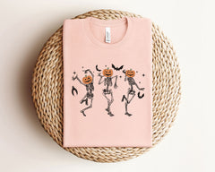 Dancing Skeleton Halloween T-Shirt - Pumpkin Face Tee - Spooky Season Gift - Fall Pumpkin Tee - Retro Halloween Shirt - Fall Shirts