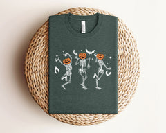 Dancing Skeleton Halloween T-Shirt - Pumpkin Face Tee - Spooky Season Gift - Fall Pumpkin Tee - Retro Halloween Shirt - Fall Shirts