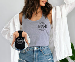 Custom Women's Tank Top with Front Pocket Size and Back Logo - Personalized Tank Top for Gym, Casual Wear, or Events, Your Company Logo Here