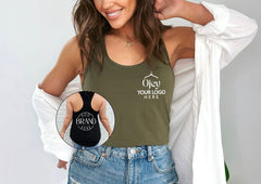 Custom Women's Tank Top with Front Pocket Size and Back Logo - Personalized Tank Top for Gym, Casual Wear, or Events, Your Company Logo Here