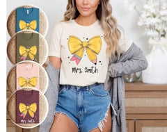 Personalized Teacher Bow Shirt - Custom Teacher T-Shirt - Coquette Teacher Shirts - Back to School Teacher Gift - First Day of School Tee