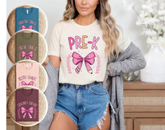 Back to School Teacher Bow Shirt - Pre- K Preschool Teacher T-Shirt - Coquette Teacher - Elementary Teacher Bow Tee - Back to School Gift