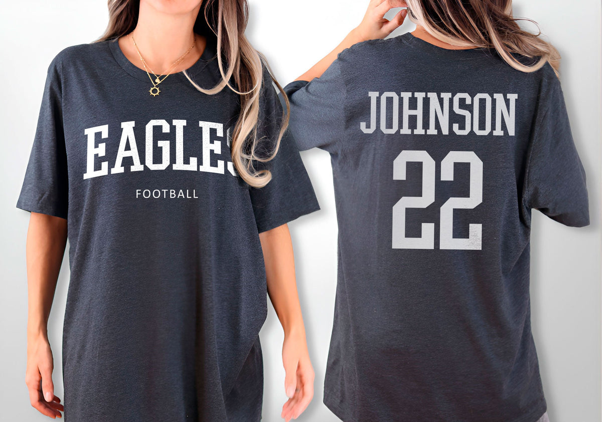 Custom Football T-Shirt -  Front and Back Personalized Shirt - Name and Number Football Team Shirt - Football Mom Tee - Sports Team Gift