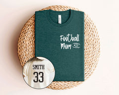 Custom Football Mom T-Shirt -  Pocket and Back Personalized Shirt - Name and Number Football Team Tee - Game Day Mom Tee - Football Mom Gift