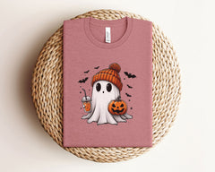 Ghost Coffee T-Shirt - Halloween Ghost Shirt - Ghost Fall Coffee Shirt - Spooky Season T-Shirt - Halloween Gift - Cute Fall Shirt