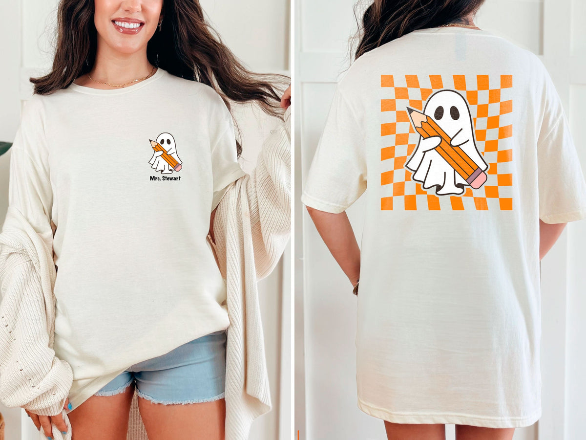 Personalized Halloween Teacher Shirt - Custom Ghost Teacher Tee - Spooky Teacher T-Shirt - Halloween Teacher Gift - Fall Teacher Shirt