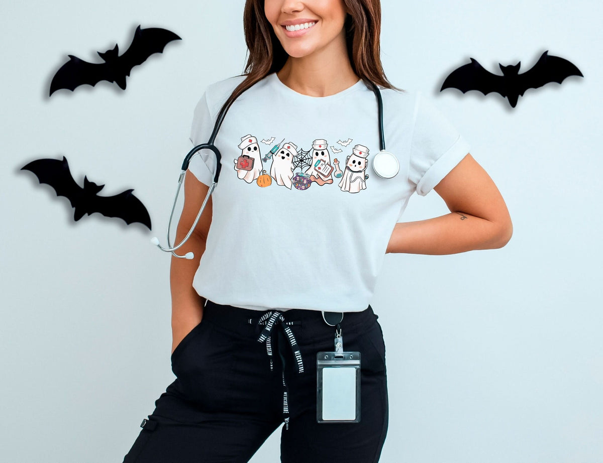 Ghost Nurse T-Shirt - Spooky Nurse Tee - Halloween Nurse Shirt - Cute Nurse Shirt - Boo Nurse Crew Shirt - Halloween Nurse Gift
